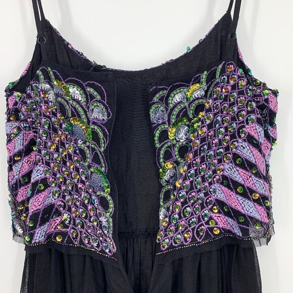 ASOS Dress Black Sequin Embroidered Maxi Sleeveless Mesh NWT - Picture 8 of 11